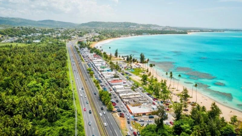 Luquillo Beach Puerto Rico palm trees and calm water