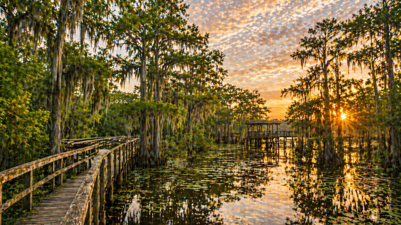 daingerfield state park east texas lake sunset boardwalk scenic nature view