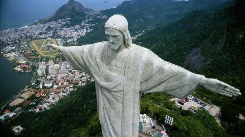 Christ the Redeemer Aerial View Over Rio City