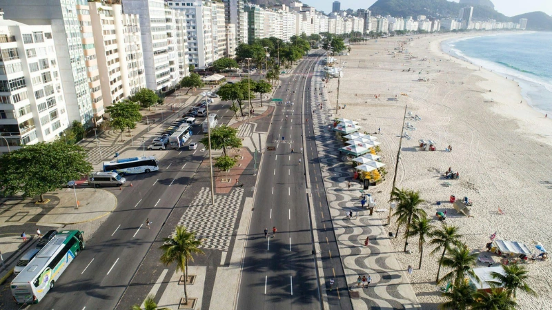 aerial view of Copacabana beach road and coastline Rio de Janeiro