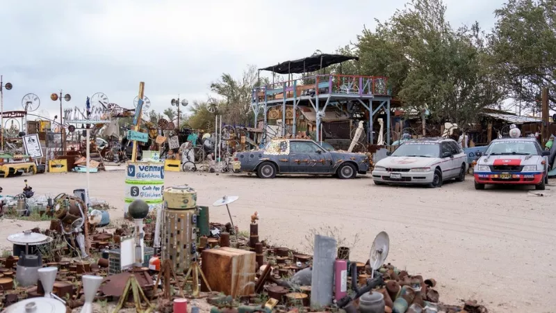 East Jesus California desert art community with creative installations and vintage cars