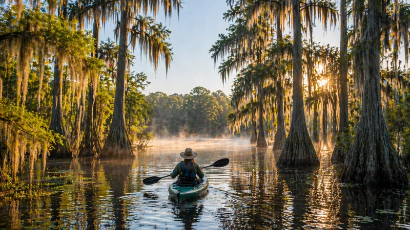 caddo lake east texas kayaking cypress trees spanish moss scenic view