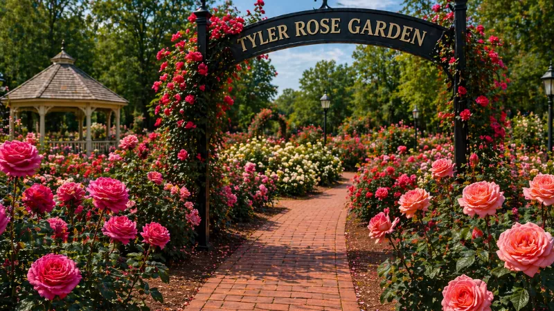 Tyler Rose Garden East Texas blooming roses scenic garden pathway