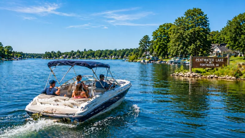pentwater lake boating activity michigan calm water summer view