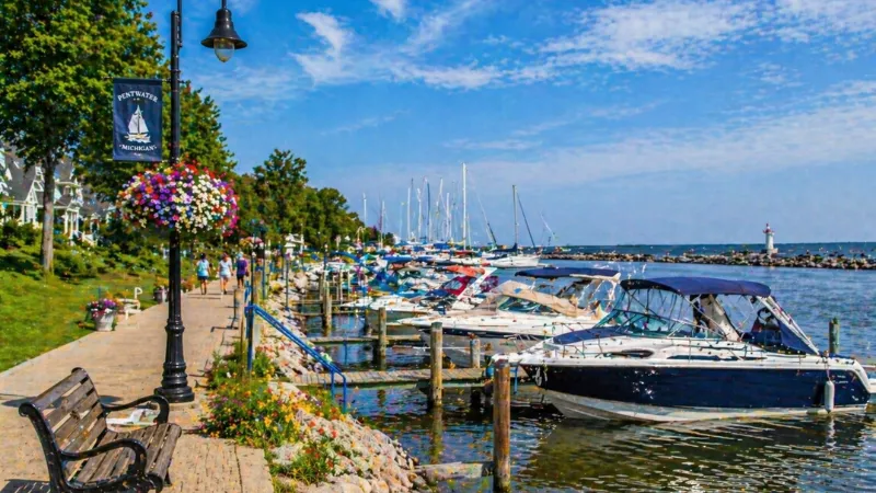 pentwater marina boats dock harbor lake michigan waterfront view