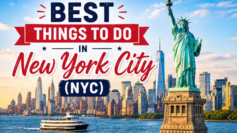 Best things to do in New York City NYC featuring Statue of Liberty skyline ferry and travel guide highlights including attractions hidden gems and free activities