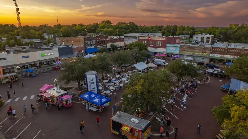 Local festival in downtown Celina Ohio with food trucks and crowd