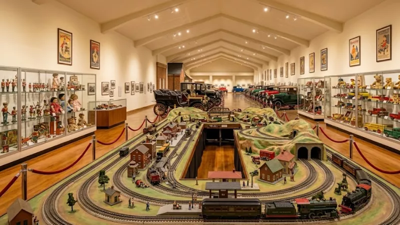 Antique toy and model train display at Toy Town Junction