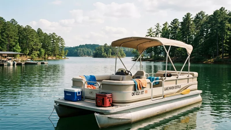 Pontoon boat rental on Broken Bow Lake for Hochatown weekend boating