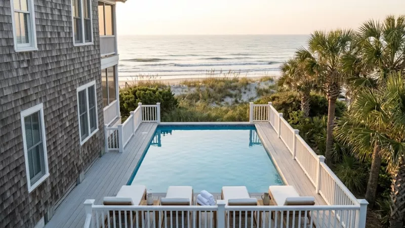 Private pool at an oceanfront vacation rental in Pawleys Island with deck and ocean view