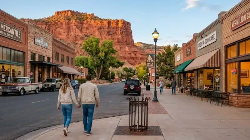 Kanab Utah downtown main street with red cliffs in the background