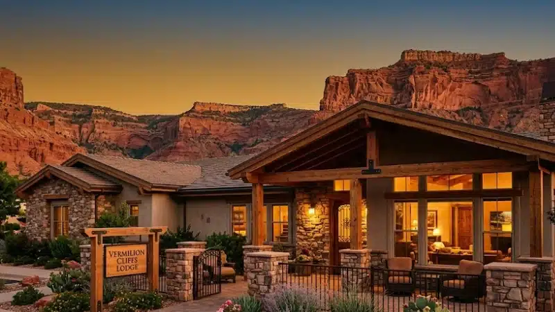 Boutique lodge in Kanab Utah with red rock canyon backdrop