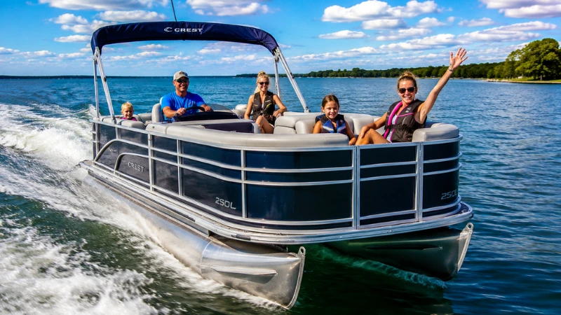 Family on a pontoon boat on Grand Lake St. Marys Ohio in summer