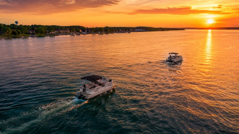 Grand Lake St. Marys aerial view at golden hour near Celina Ohio
