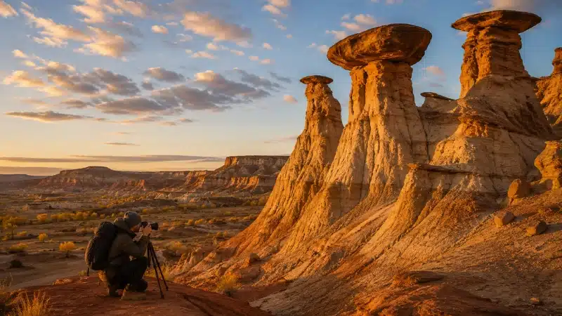 Kanab Utah toadstool hoodoos in golden fall light