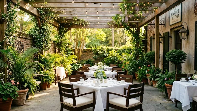 Best Restaurants in Pawleys Island, SC 2 Covered courtyard seating at Bistro 217 restaurant Pawleys Island South Carolina