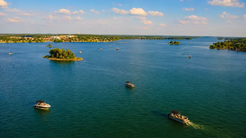 The Best Time to Visit Celina, Ohio 1 aerial view of Grand Lake St. Marys near Celina Ohio on a sunny afternoon with boats on the water