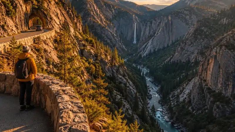 The Kings Canyon Scenic Byway winding through a deep granite canyon toward Cedar Grove