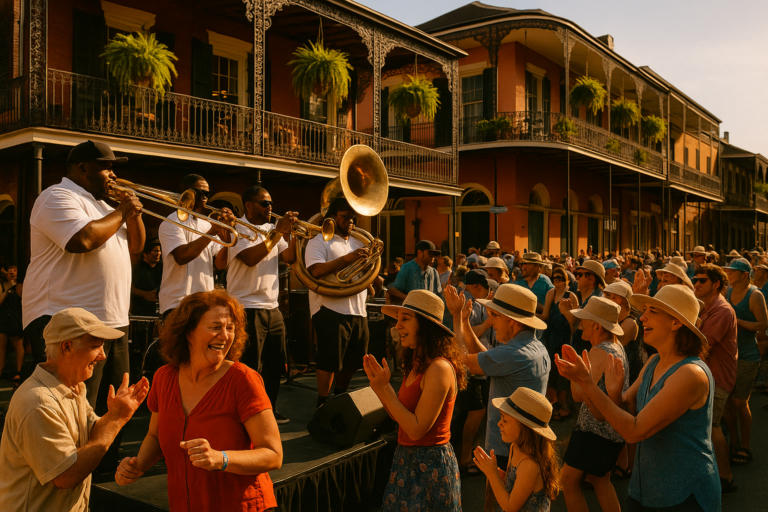 crowd at New Orleans Jazz Fest during spring festival season