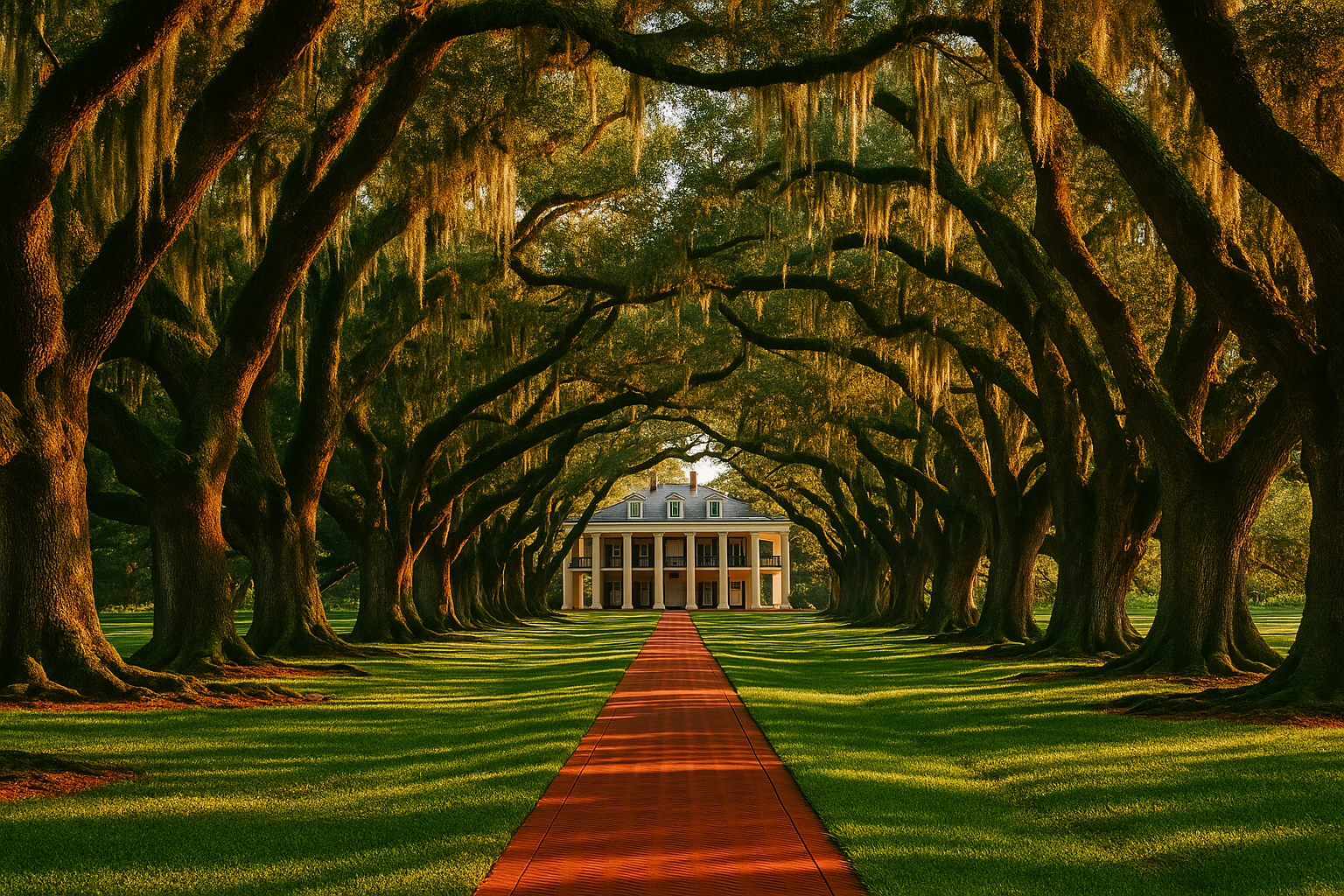 Oak Alley Plantation avenue of live oak trees leading to a historic mansion