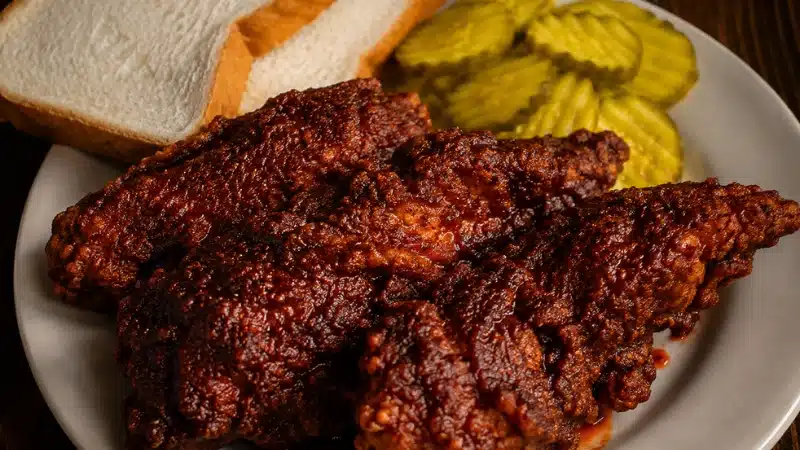Nashville hot chicken plate at Prince's Hot Chicken