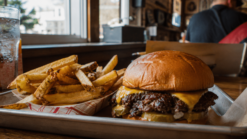 Burger and fries at Joyland in East Nashville