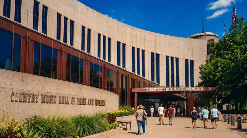 Exterior of the Country Music Hall of Fame in downtown Nashville on a clear sunny day